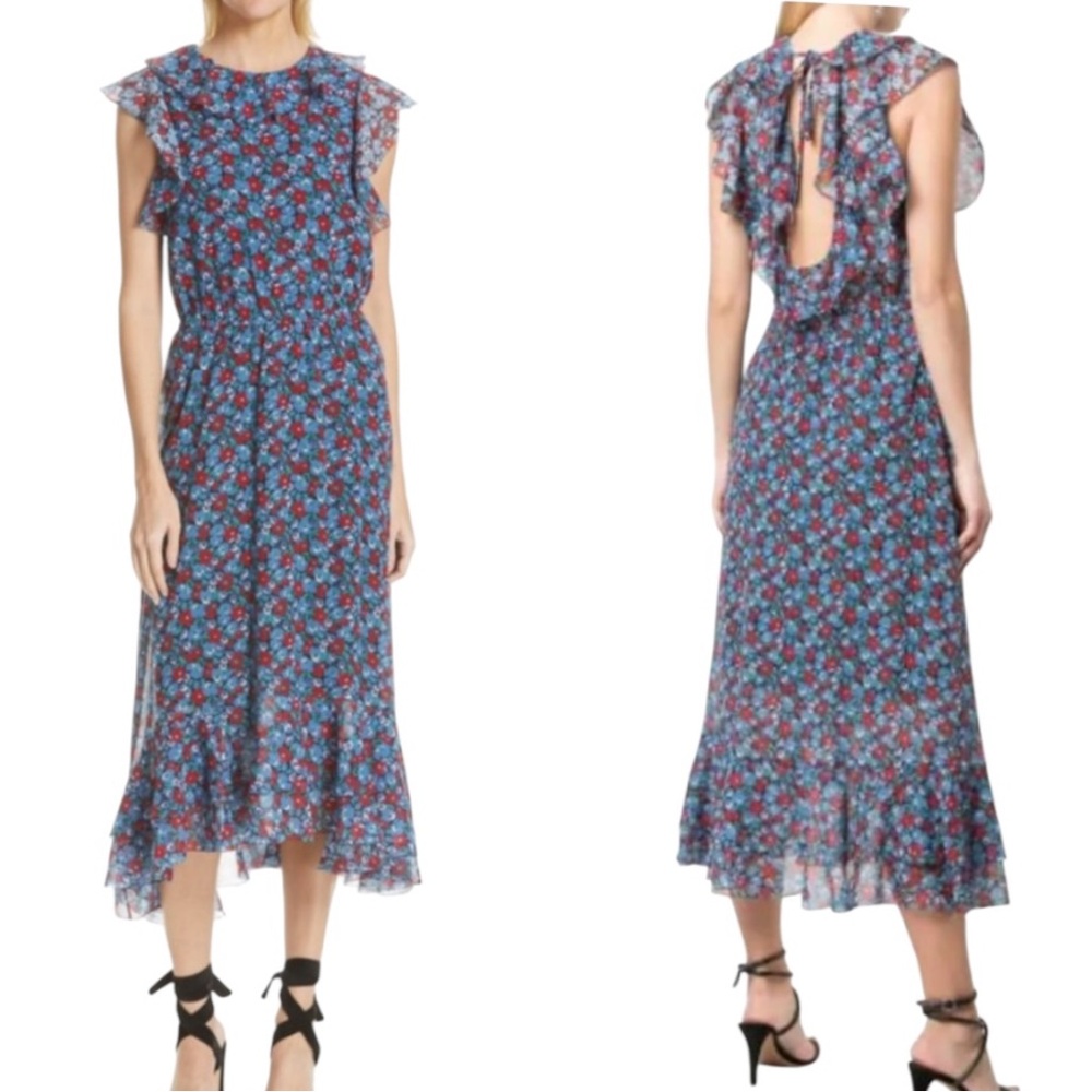 NWT Robert Rodriguez Juliette Silk Floral Print Tie Open Back Midi Dress - 12